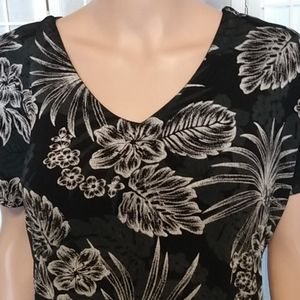 Citiknit Top – Black – White Floral &‎ Palm Print